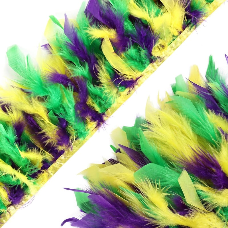 whitefeather 4 Yards Turkey Feather Trim - 4~6in Fashion Dress Sewing - Natural Fluffy Feather Trim Fringe for Party Clothing DIY Sewing Craft Wedding Dress (Mardi gras) - Image 2